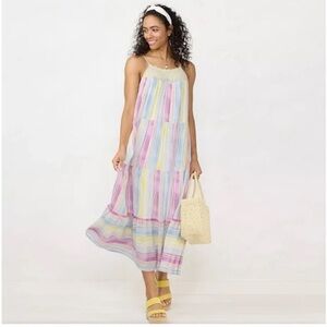 LC Lauren Conrad Crochet-Yoke Tiered Maxi Dress Summer Beach Boho Large